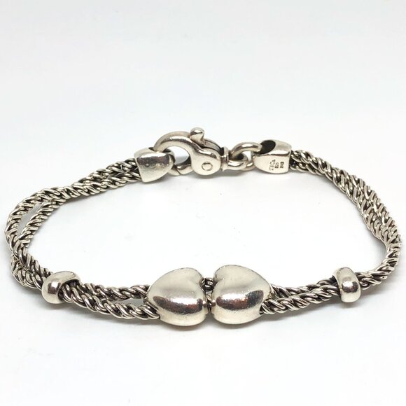 Tiffany & Co. Sterling Silver Double Rope Heart Slide Bracelet 7.5"